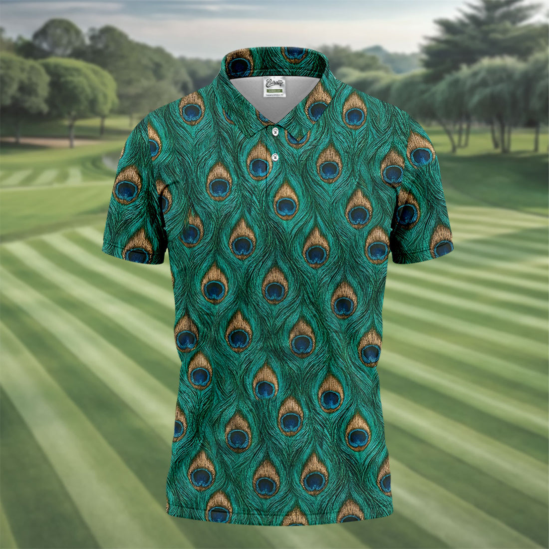 Peacock Feather Pattern Hawaiian Golf Shirt, Hawaiian Golf Shirt, Mens Golf Shirts, Golf Apparel For Men