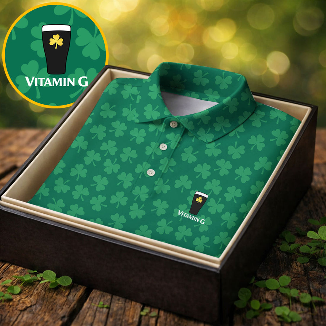 Vitamin G Shamrock Pattern Golf And Beer Green Golf Shirt, St Patrick's Day Golf Shirt, Polo Shirts For Men