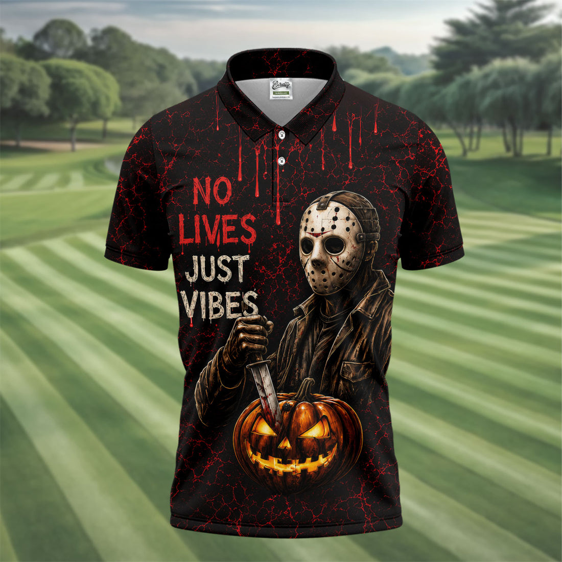 No Lives Just Vibes Halloween Horror Character Shirt, Golf Shirts For Men, Hawaiian Golf Shirt