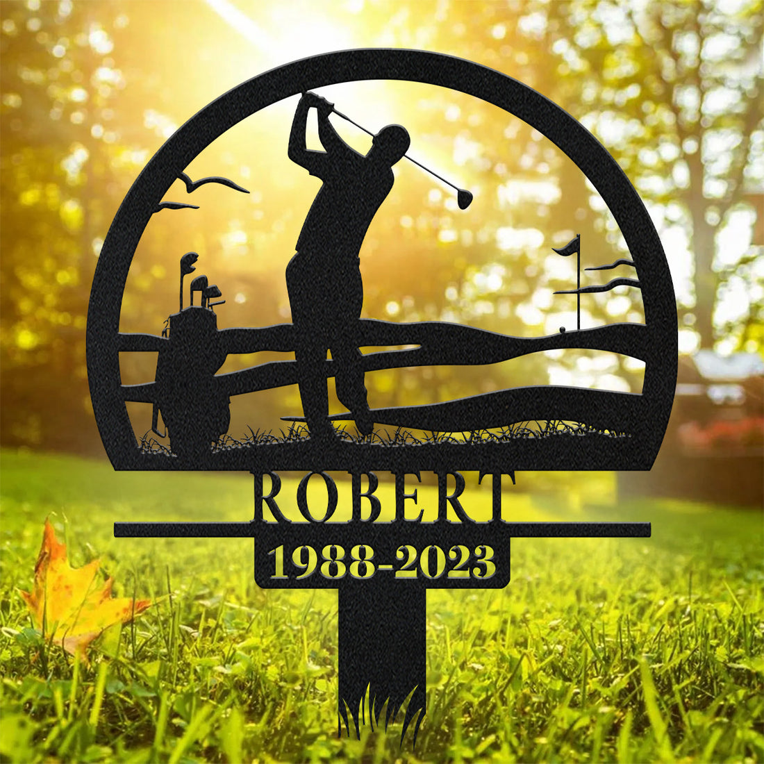 Personalized Golf Memorial Stake, Golfer Name Metal Stake, Grave Marker, Memorial Plaque