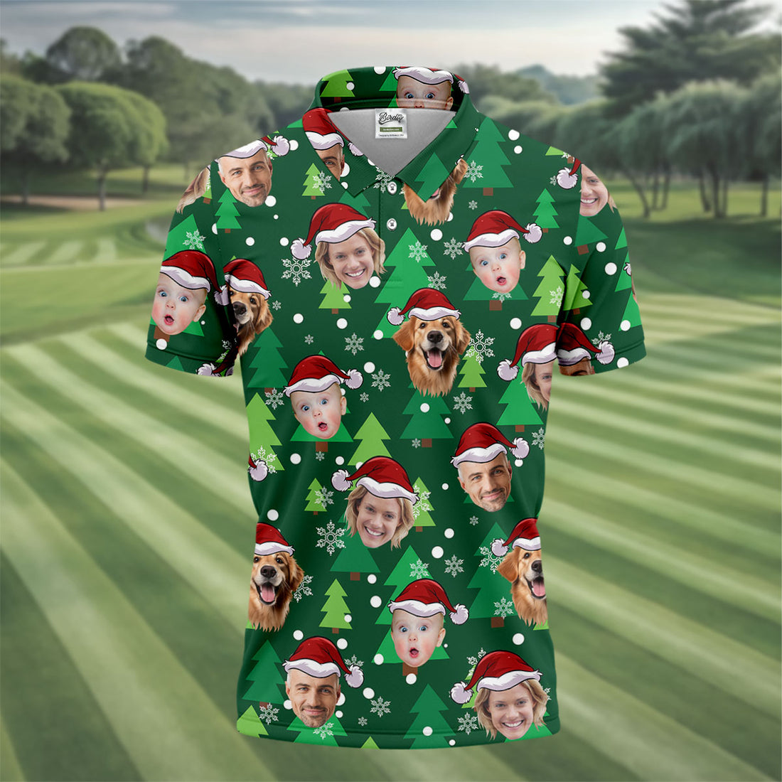 Custom Face Green Christmas Golf Tops For Men, Polo Shirts For Men, Christmas Golf Gift