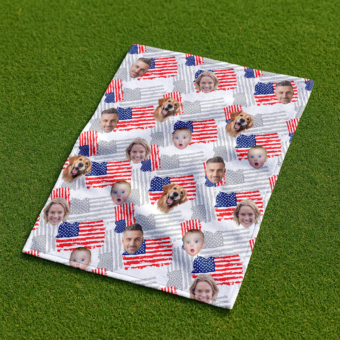 Custom Face Towel, US Patriotic Golf Towel, Small Funny 4th Of July Towel, Patriotic USA Custom Towel With Faces