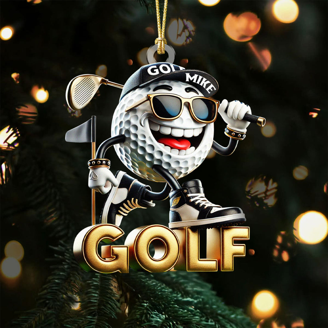 Custom Name Cool Golf Ball Acrylic Ornament, Golf Xmas Ornaments, Christmas Golf Gift