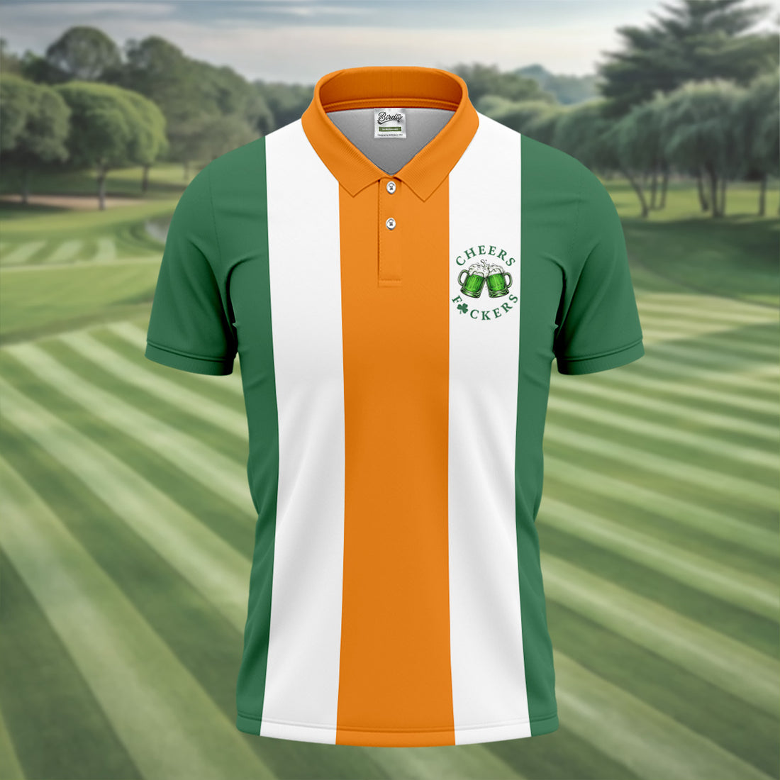 Green Orange White Vertical Stripes St Patrick's Day Golf Shirt, Polo Shirts For Men, Golf Shirts For Men