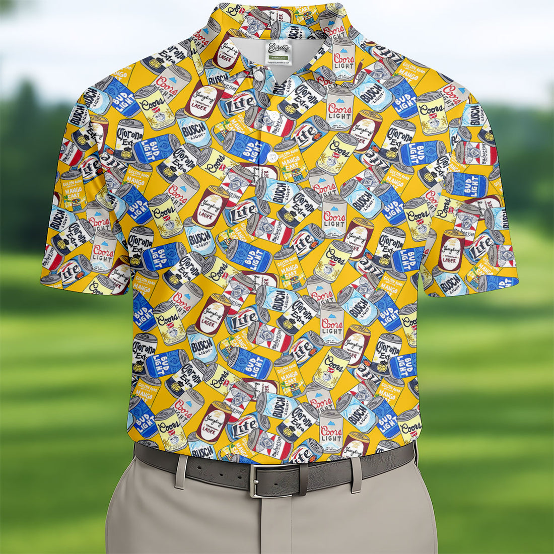 American Beer Cans Yellow Golf Shirt, Golf And Beer Polo Shirts For Men, Golf Shirts For Men