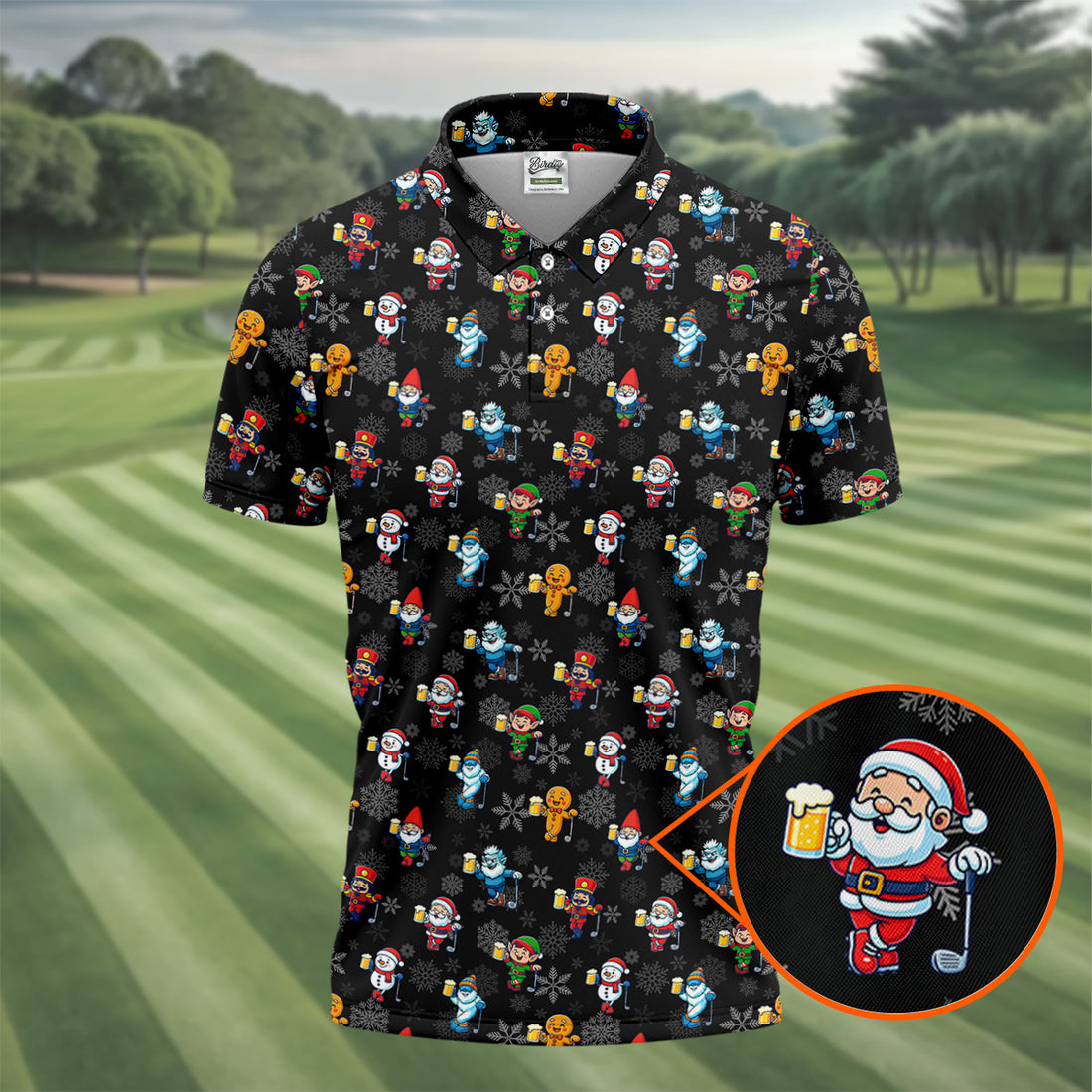 Classic Christmas Characters Black Golf Shirt, Christmas Golf Shirt, Fun Golf Shirts For Men, Polo Shirts For Men