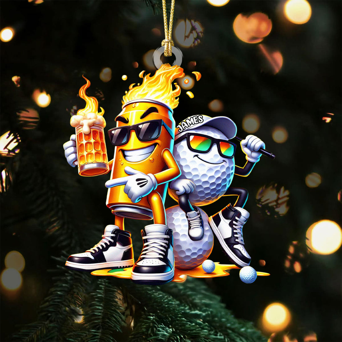 Golf Beer On Fire Acrylic Ornament, Golf Xmas Ornaments, Golf Christmas Gifts, Golf Decor