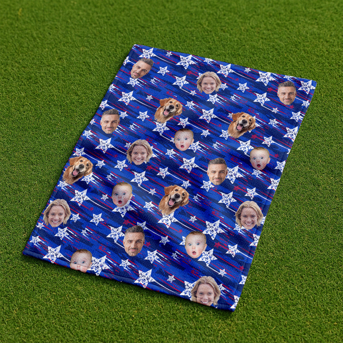 Custom Face Towel, Patriotic Golf Towel, Independence Day Custom Towel With Faces, 4th of July Stars, USA Golf Towel