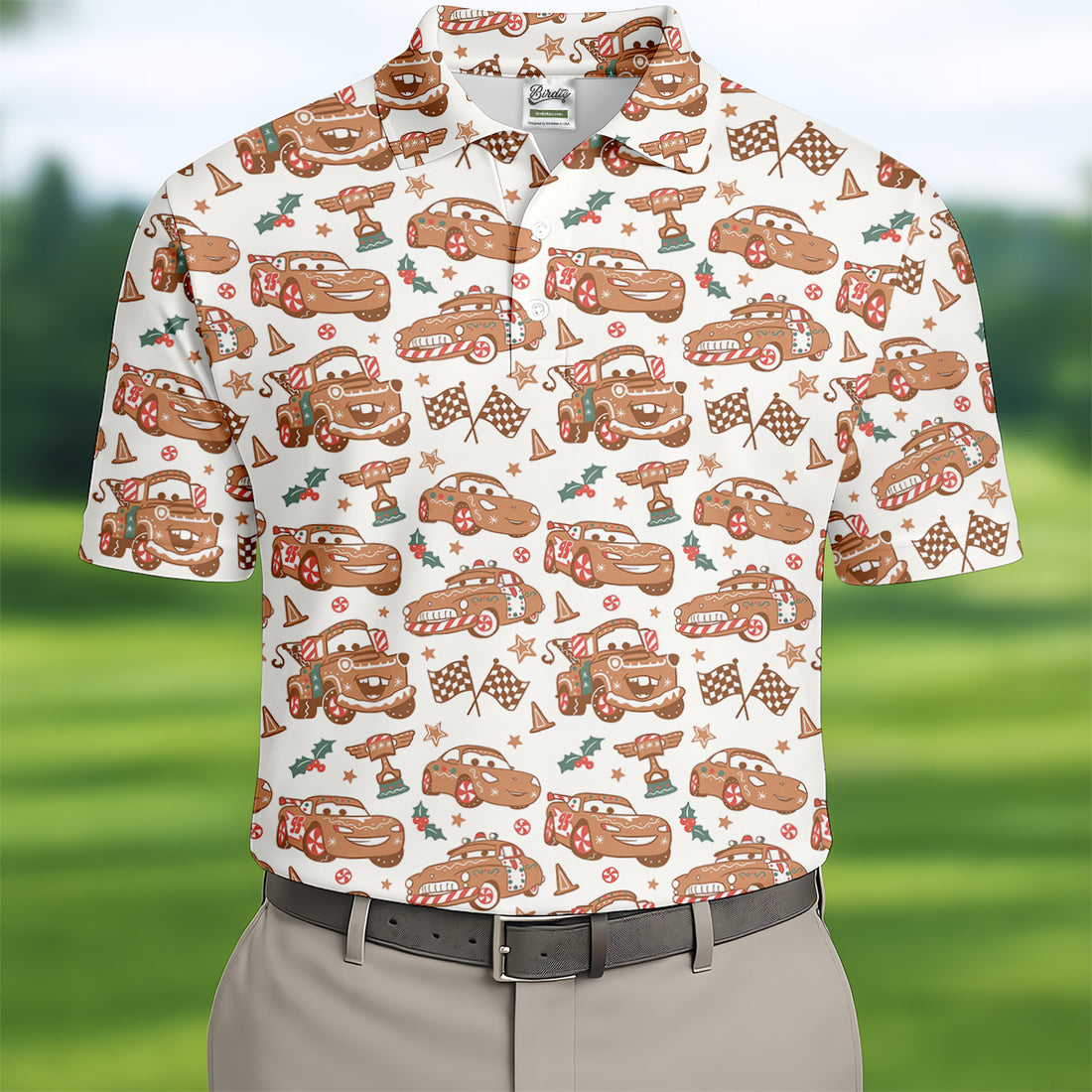 Funny Christmas Animation Car Polo Shirts For Men, Christmas Golf Shirt, Golf Gift For Men, Christmas Golf Shirt