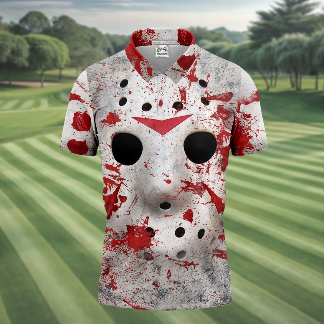 Creepy Mask Face Golf Tops For Men, Horror Character Cosplay Polo Shirts For Men, Halloween Golf Shirt