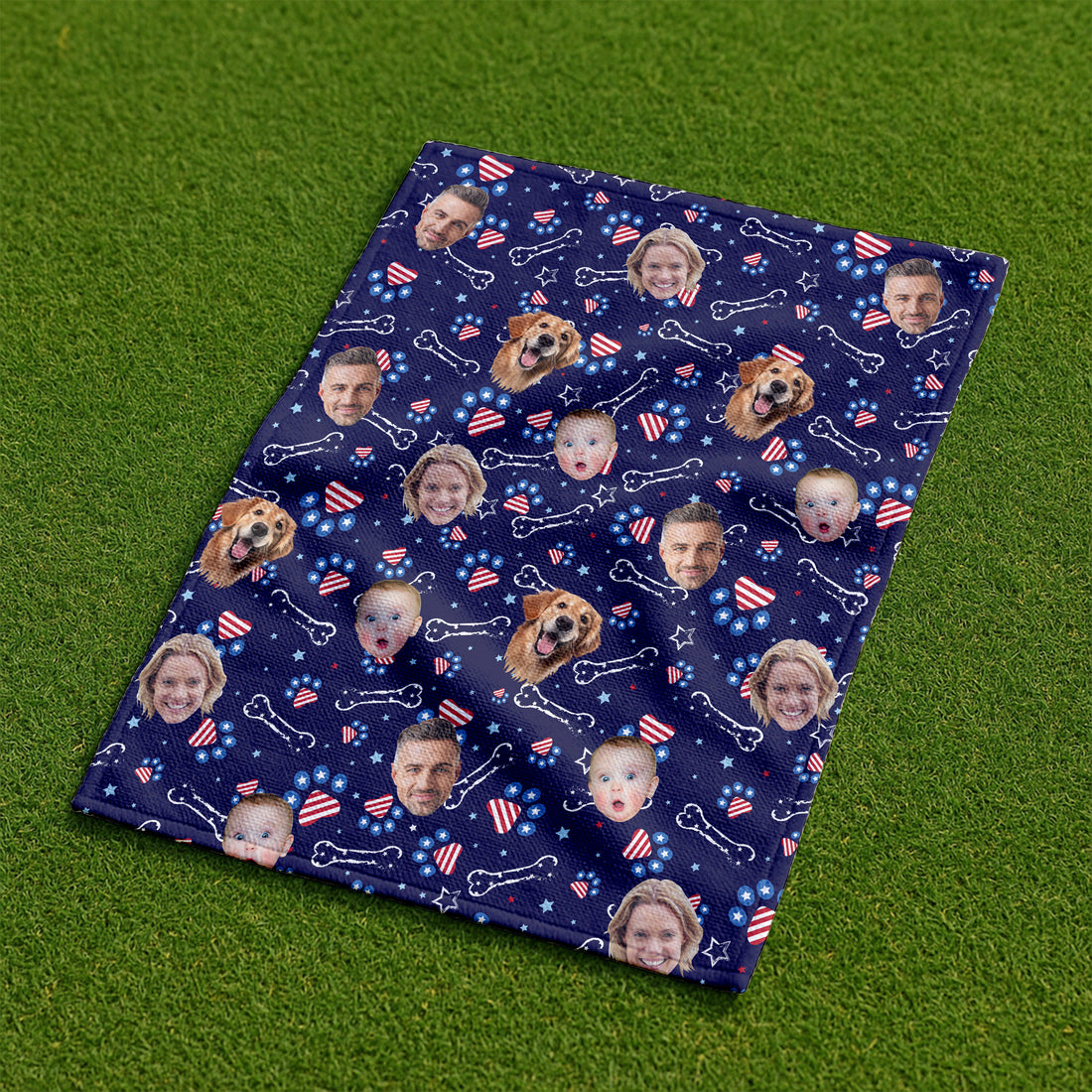 Paw Bone Star American 4th Of July Flag Custom Golf Towel, Patriotic Personalised Golf Towel, Funny Golf Towels