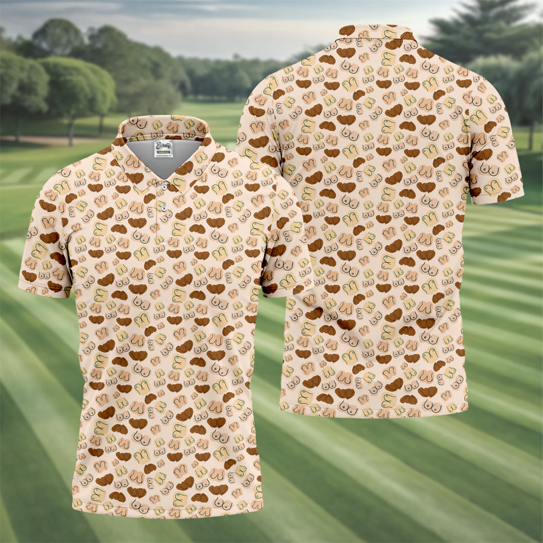 Beige Fun Men's Golf Polos, Cool Golf Polos, Mens Golf Polo Shirts, Golf Gift For Men