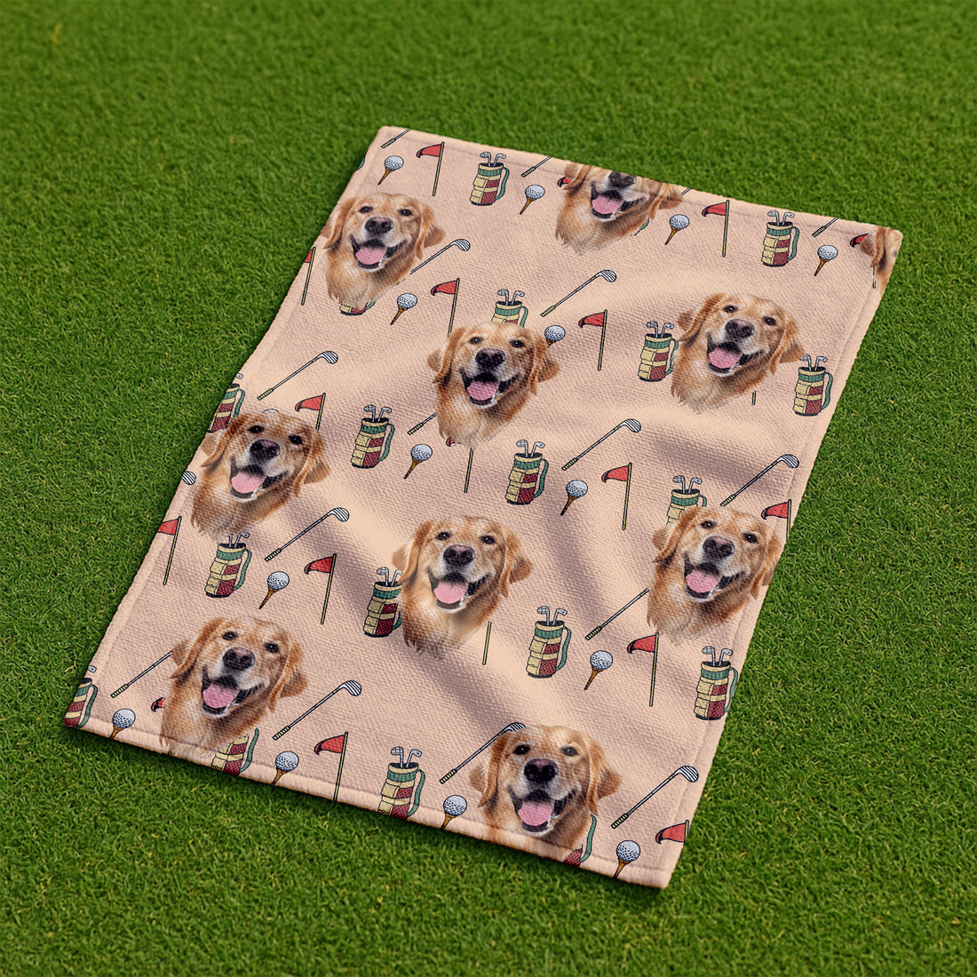 Beige Golf Towel With Custom Pet Portrait, Unique Gift For Golfer, Christmas Golf Gift, Golf Accessories
