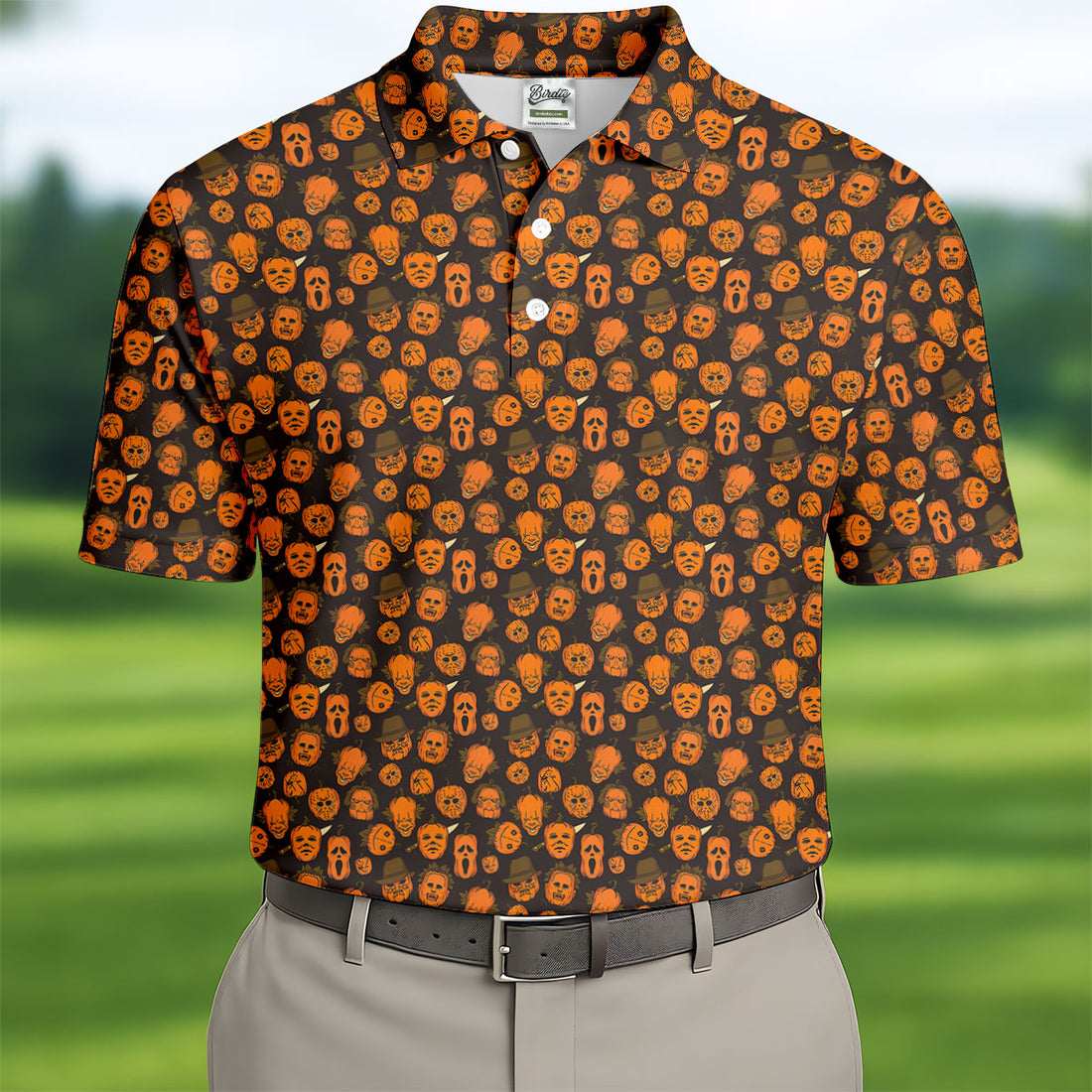 Halloween Horror Character Pumpkin Pattern Golf Shirt, Mens Golf Polo, Hawaiian Golf Shirt