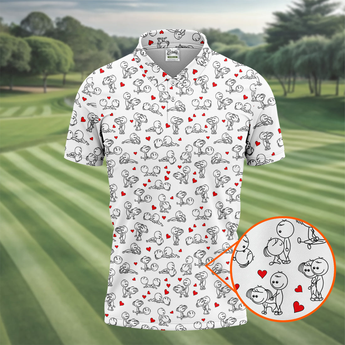 Naughty Position Stick Figure Couple White Golf Shirt, Golfer Valentines Gift, Fun Golf Shirts For Men