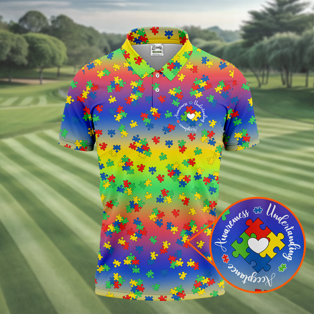 Acceptance Awareness Understanding Autism Puzzle Rainbow Gradient Golf Tops For Men, Golf Shirts For Men