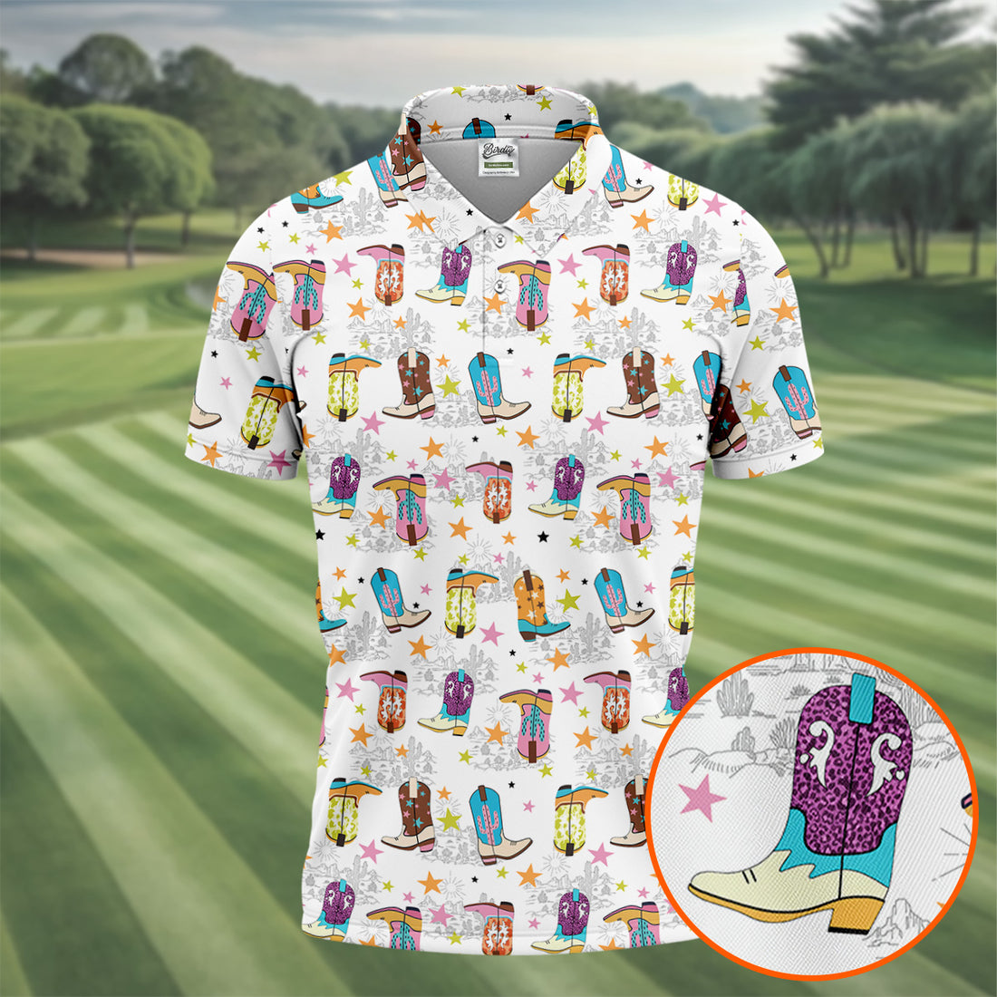 Colorful Western Cowboy Boots Pattern Hawaiian Golf Shirt, Golf Apparel For Men, Mens Golf Polo