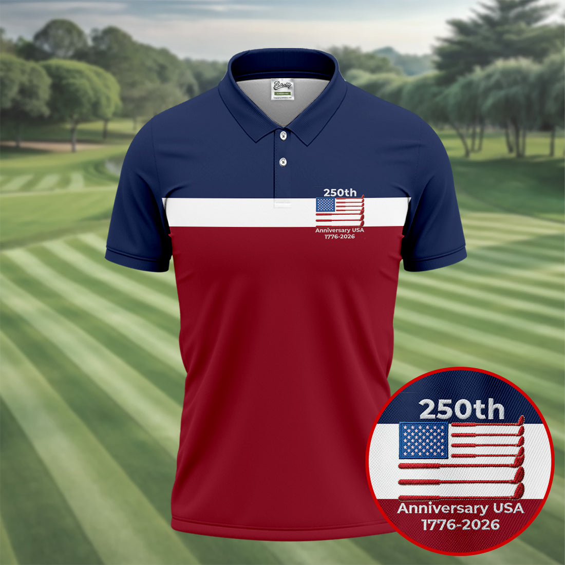 250th Anniversary USA 1776-2026 Red White Blue Printed Golf Tops For Men, 4th Of July Golf Shirts For Men