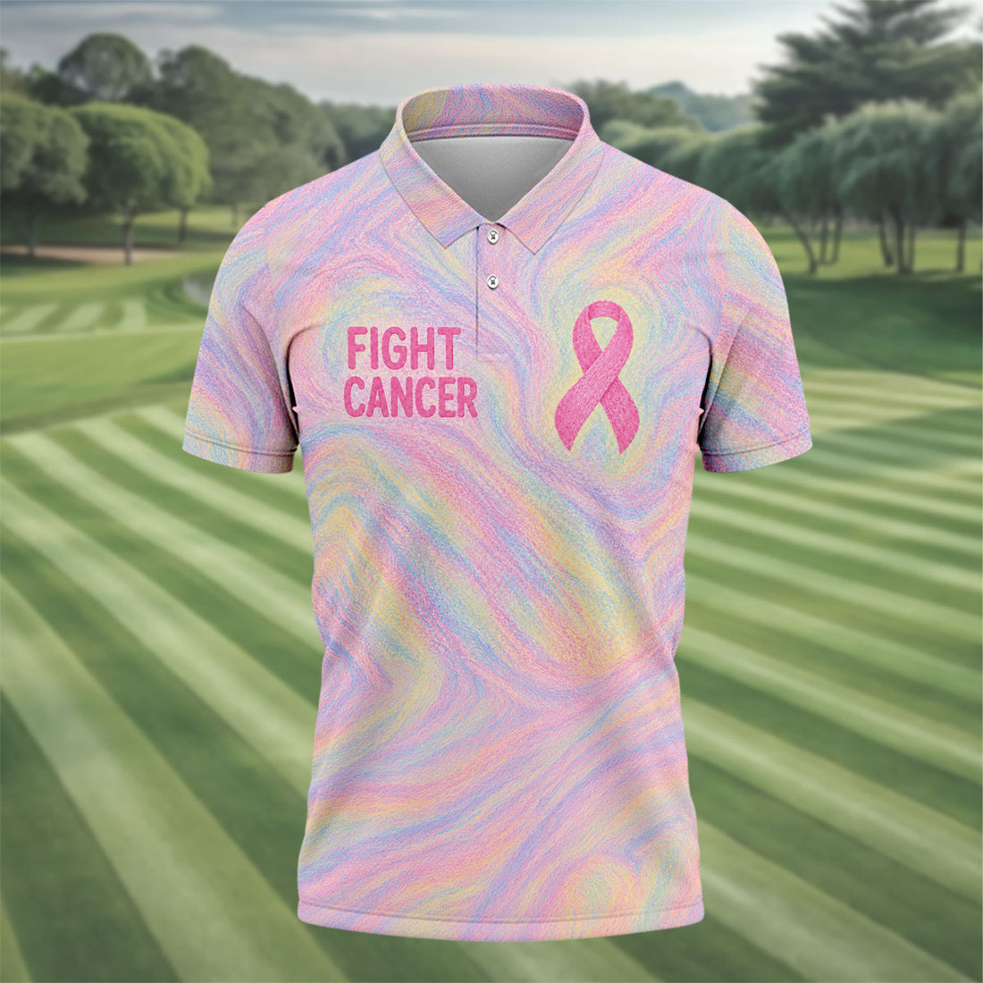 Fight Cancer Pink Ribbon Breast Cancer Polo Shirt, Golf Shirts For Men, Mens Polo Shirts