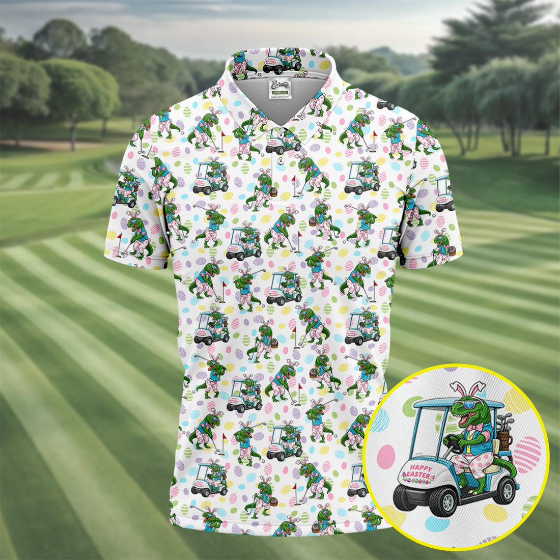 T-Rex Bunny Colorful Easter Egg Men's Funny Golf Shirts, Golf Shirts For Men, Polo Shirts For Men
