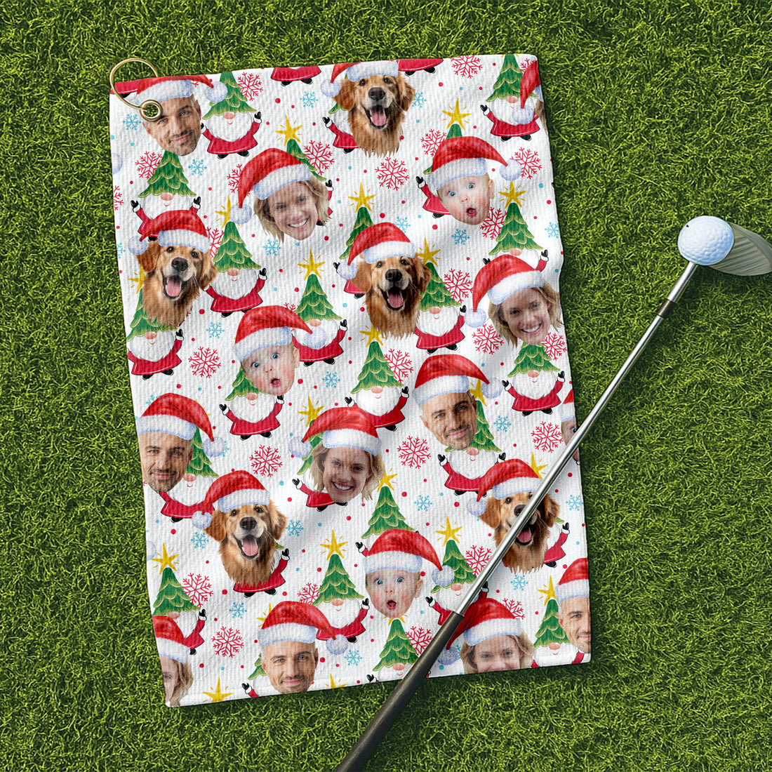 Custom Face Cute Christmas Gnome White Golf Towels, Christmas Golf Gift, Custom Golf Accessories