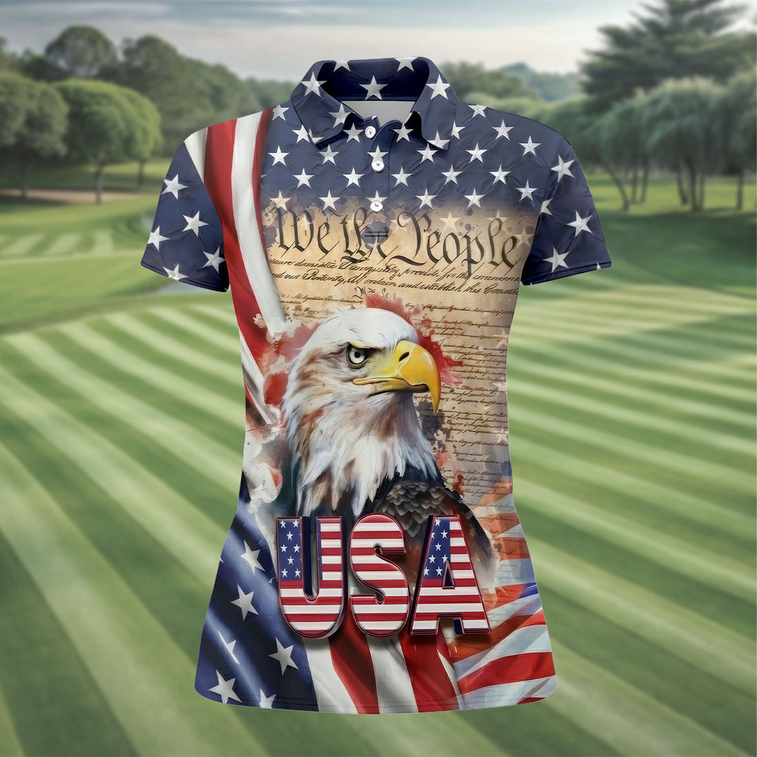 We The People Bald Eagle USA 250th Anniversary Women's Golf Tops, Ladies Golf Shirts, 4th Of July Patriotic Golf Shirt