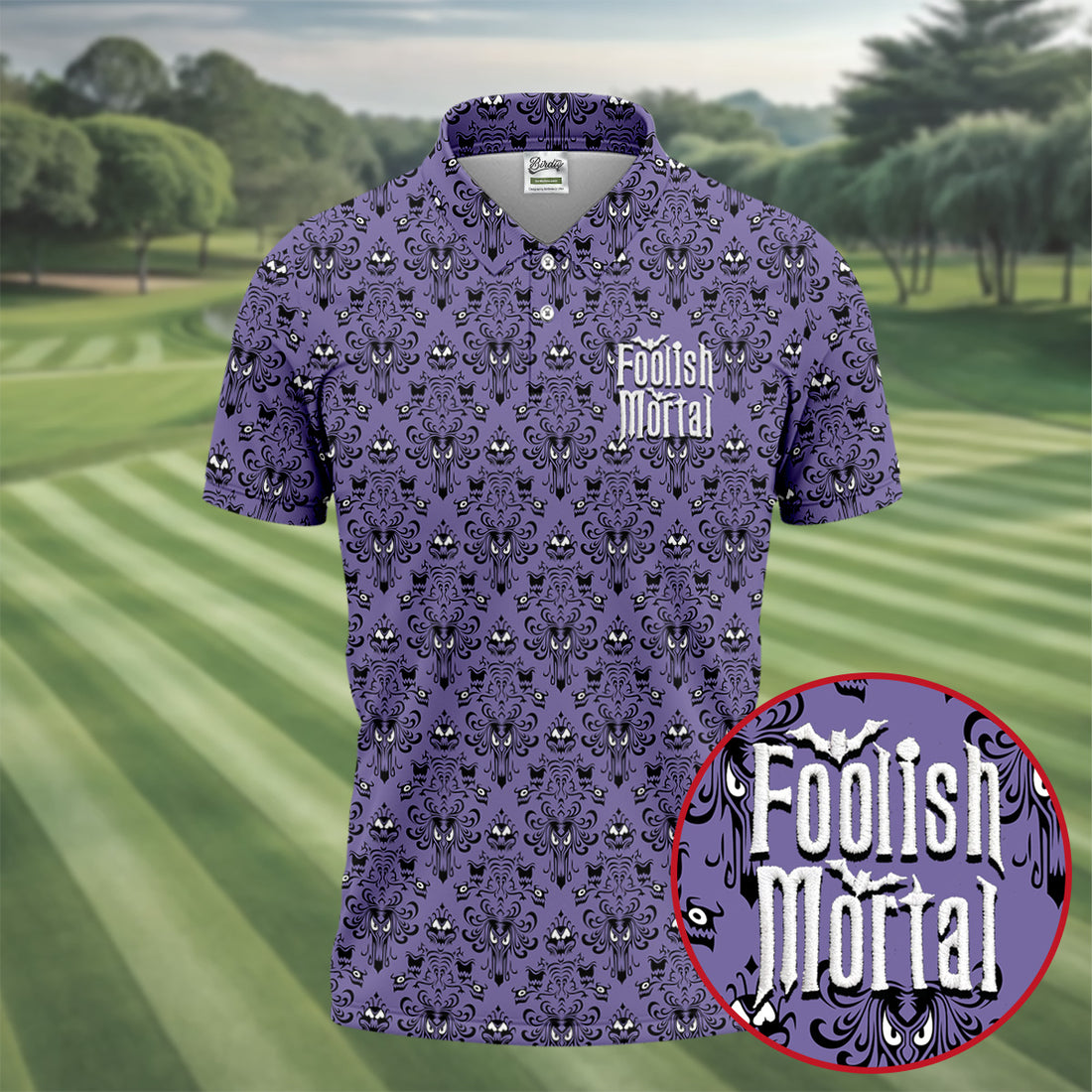 Foolish Mortal Haunted Pattern Golf Polo Shirt, Golf Apparel For Men, Mens Polo Shirts