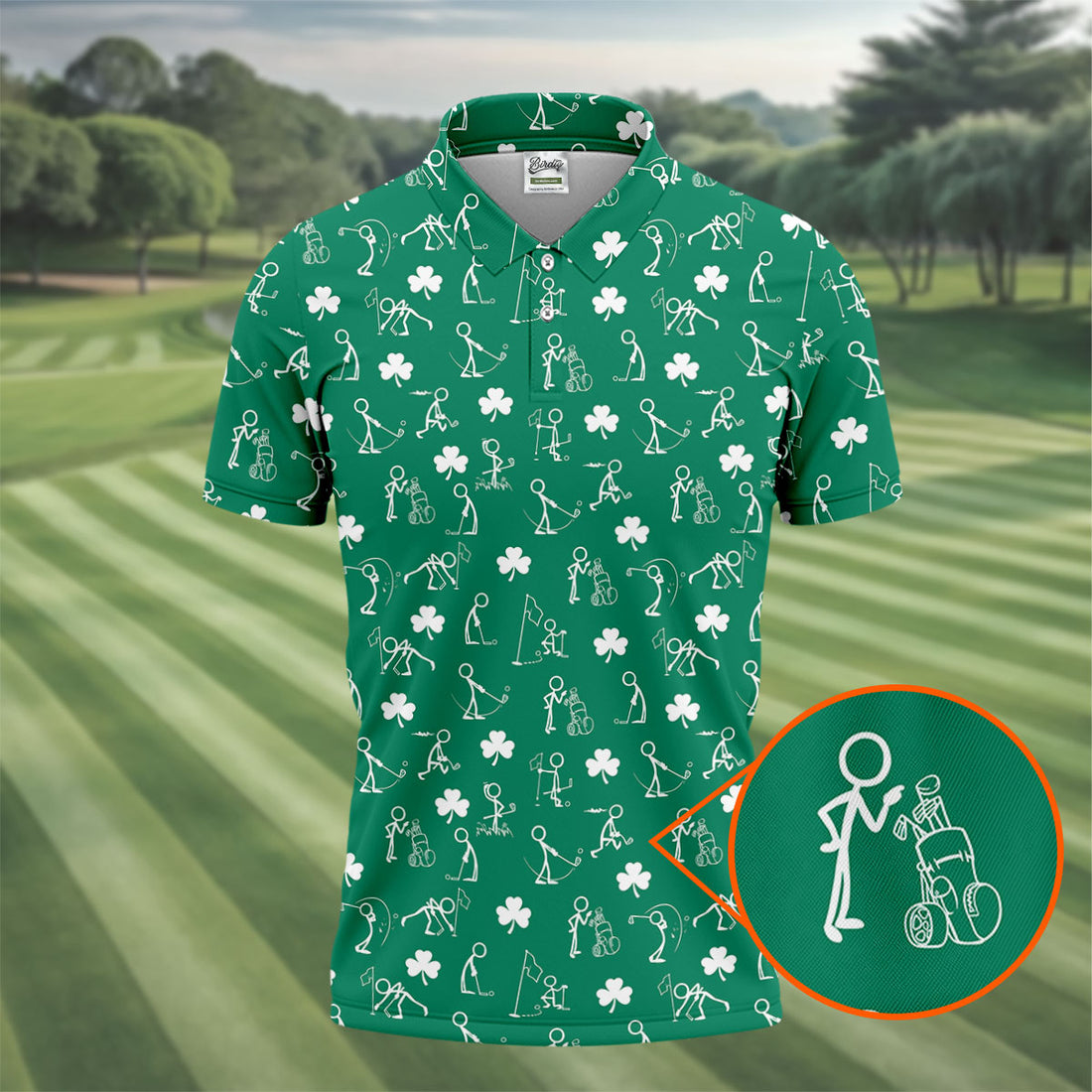 Stick Figure Golf Pose St Patrick's Day Shamrock Green Golf Shirt, Polo Shirts For Men, Golf Shirts For Men
