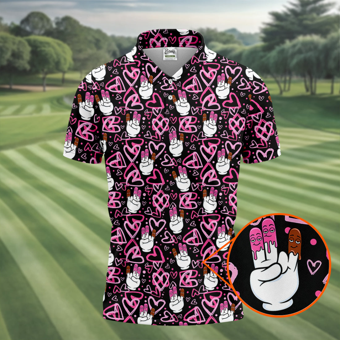 Chocolate Fingers Adult Humor Heart Pattern Fun Golf Shirts For Men, Valentines Golf Gift, Polo Shirts For Men