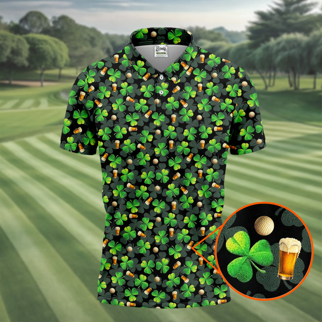 St Patrick's Day Beer Golf Ball Pattern Shamrock Golf Shirt, Polo Shirts For Men, Golf Shirts For Men