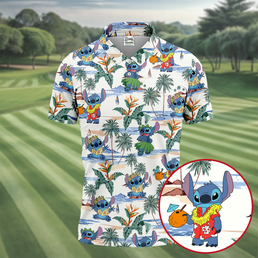 Tropical Stitch Hawaiian Beach Golf Polo Shirt, Hawaiian Golf Shirt, Golf Polo Shirts For Men, Mens Golf Apparel