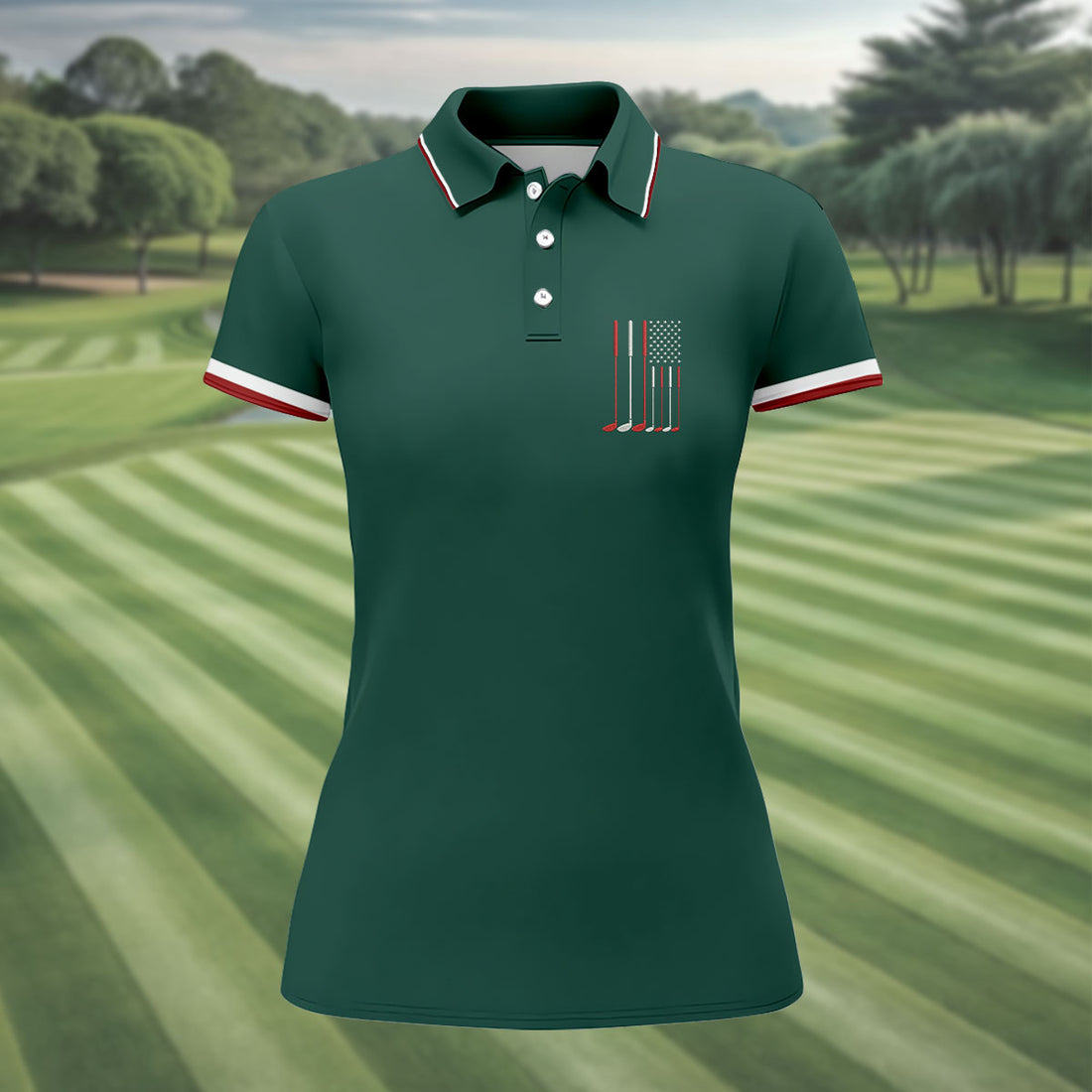 Golf Clubs America Flag Logo 250th Anniversary Green Golf Shirt, Patriotic Golf Shirt, Women's Golf Tops