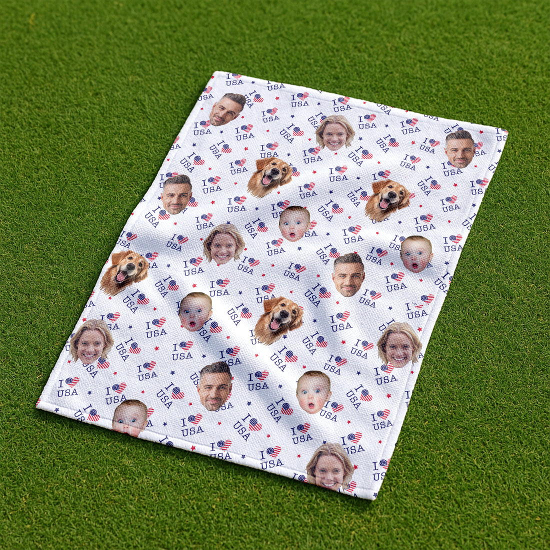 Custom Face Towel, I Love USA Personalized Face Towel, Patriotic Golf Towel, 4th Of July Towel, USA Golf Towel