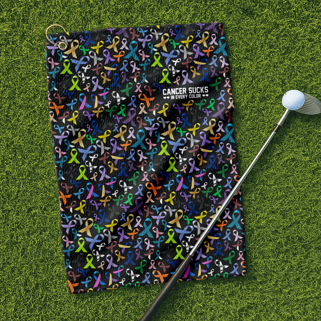 Cancer Awareness Ribbons Golf Towel, Unique Gift For Golfer, Christmas Golf Gift, Golf Accessories