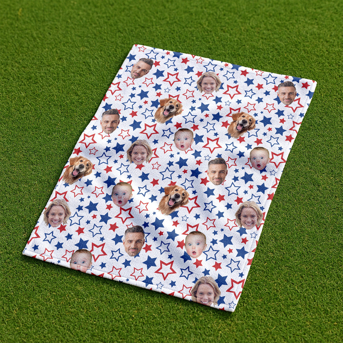 Custom Face Towel, USA Independence Day Towel With Faces, Patriotic Golf Towel, 4th of July Stars