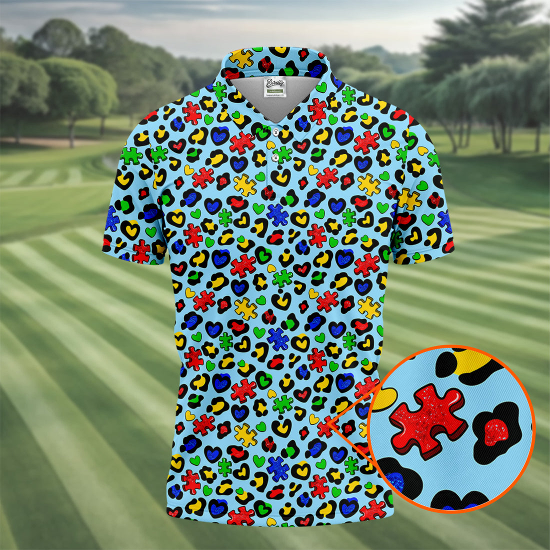 Autism Awareness Color Leopard Pattern Blue Golf Shirt, Golf Tops For Men, Polo Shirts For Men, Golf Shirts For Men