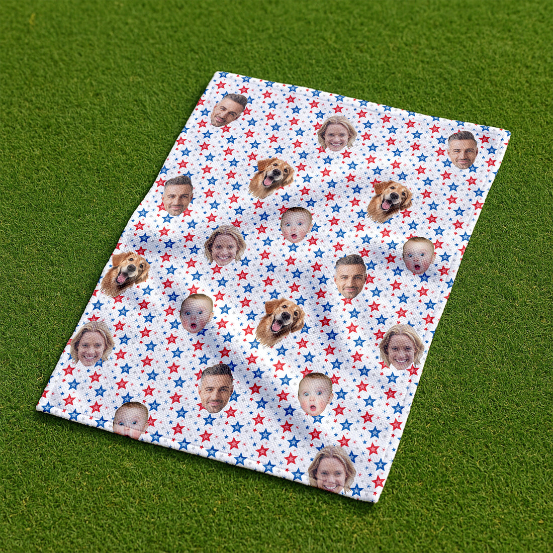 Custom Face Towel, Patriotic Golf Towel, 4th of July Stars, USA Independence Day Towel With Faces
