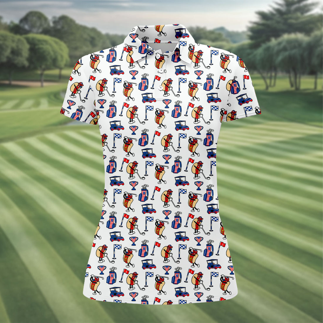 Funny Hot Dog Pattern Polo Shirt, 250 Years USA Patriotic Golf Shirt, 4th Of July Golf Shirt, Golf Shirts For Woman