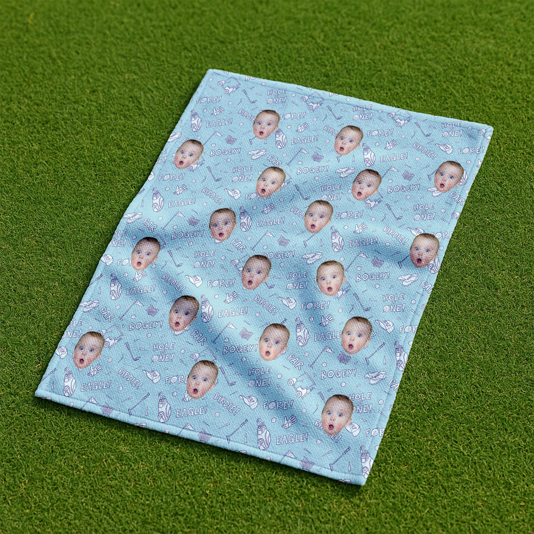 Birdie Bogey Eagle Par Custom Kid Face Microfiber Waffle Small Funny Golf Towel, Golf Rag, Dad Golf Gifts