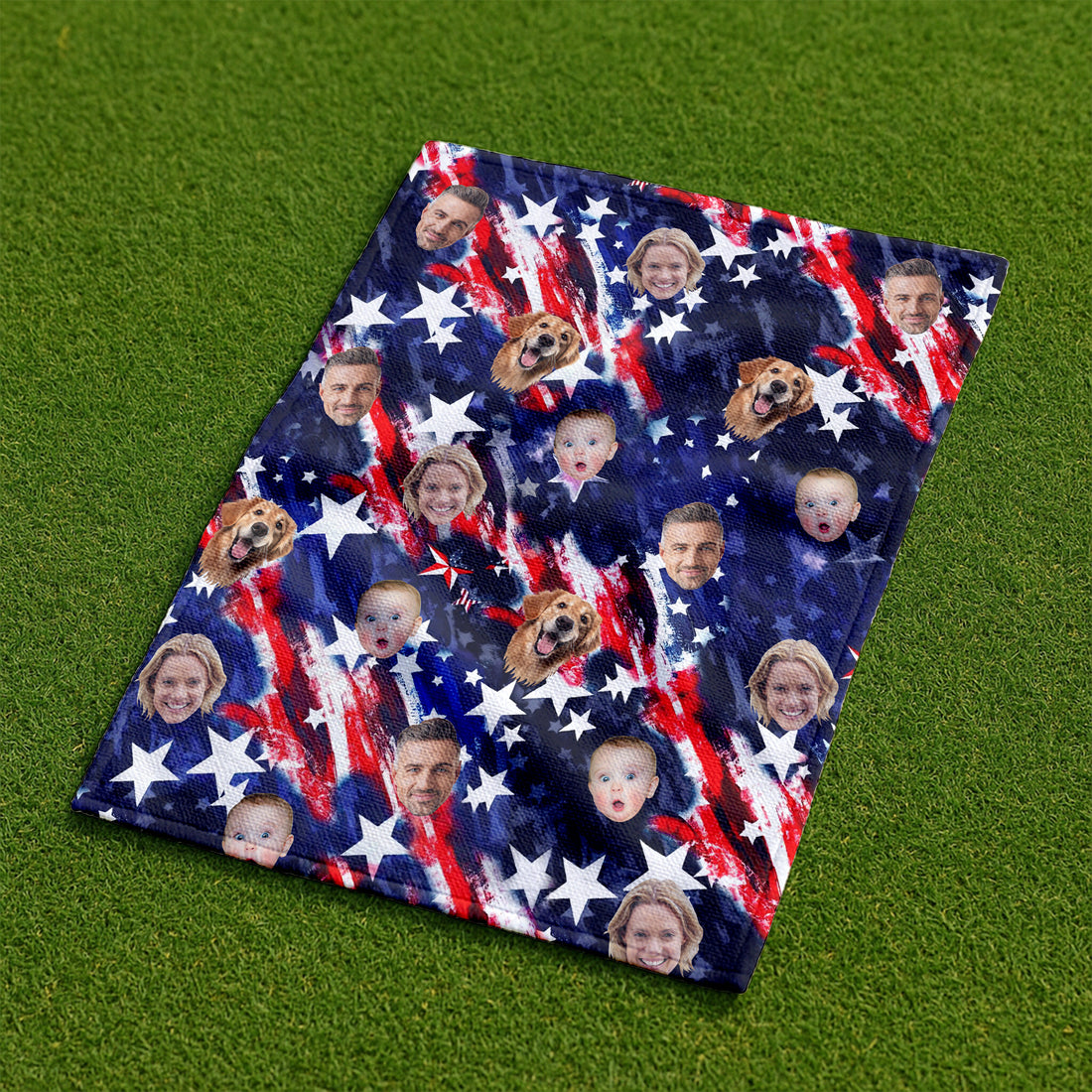 Custom Face Towel, 4th of July Stars Towel, Patriotic Golf Towel, USA Independence Day Towel With Faces