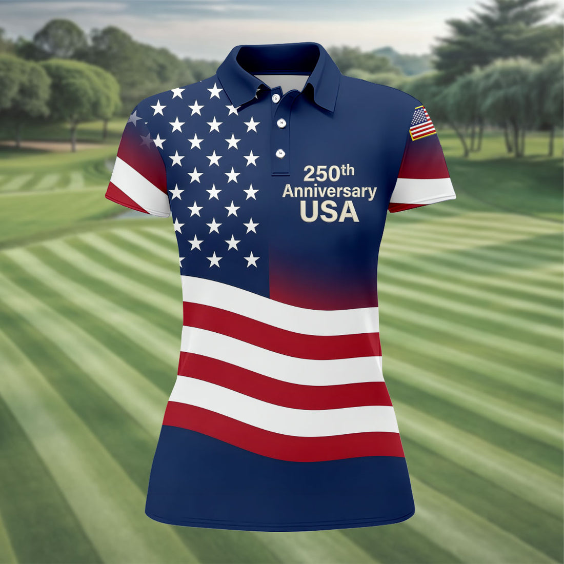 250th Anniversary USA Flag Pattern 4th Of July Golf Shirt, Patriotic Golf Shirt, Golf Shirt For Women