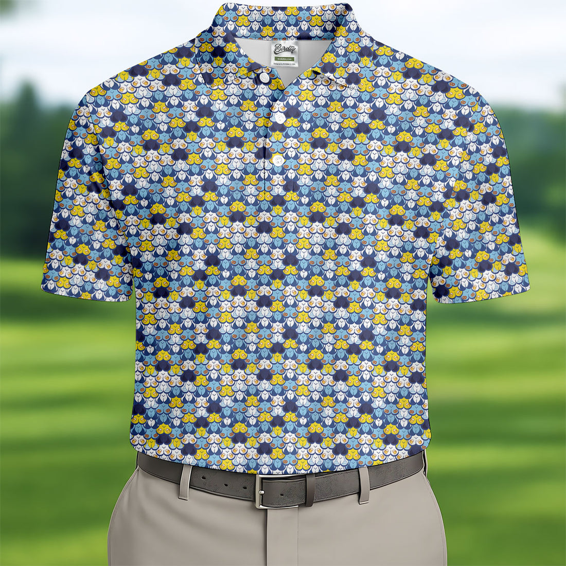 Funny Beer Pretzel Cleavage Pattern Golf Polo Shirt, Mens Golf Polo, Printed Golf Shirts