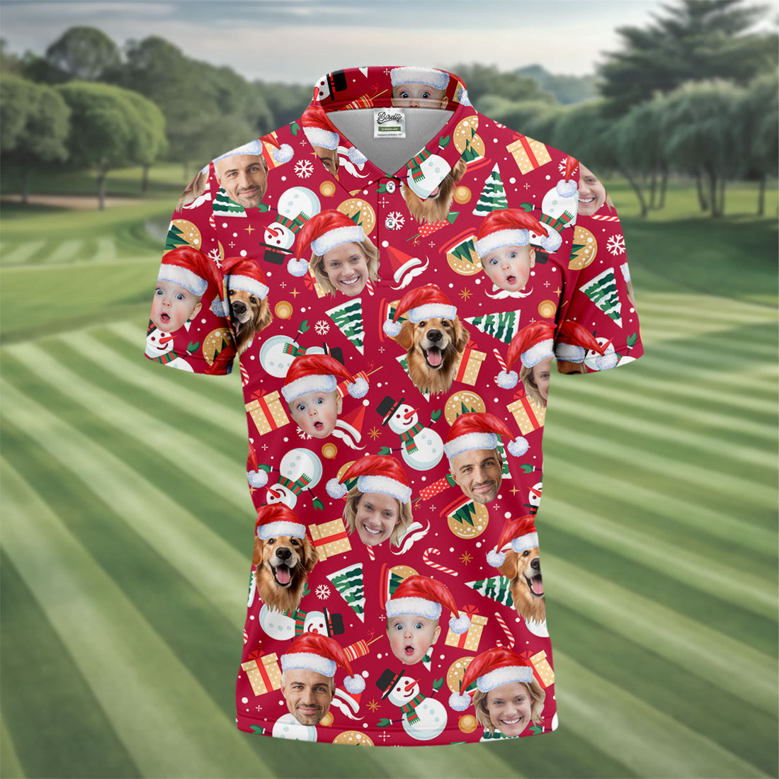 Custom Face Christmas Icons Red Golf Shirt, Christmas Golf Shirt, Golf Shirts For Men, Golf Gift For Men