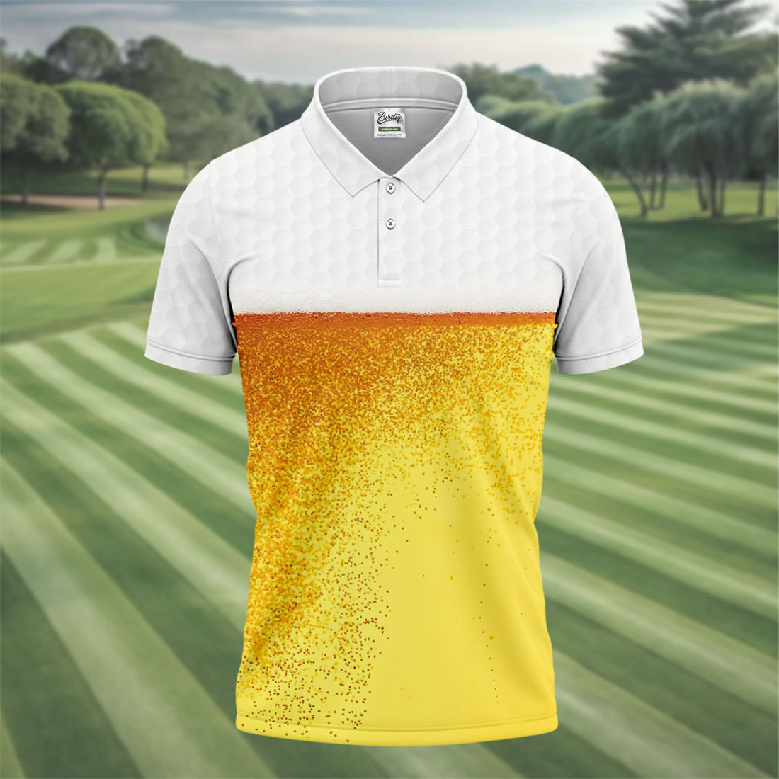 Cold Beer Print Golf Shirt, Beer Glass Pattern Design, Golf Shirts For Men