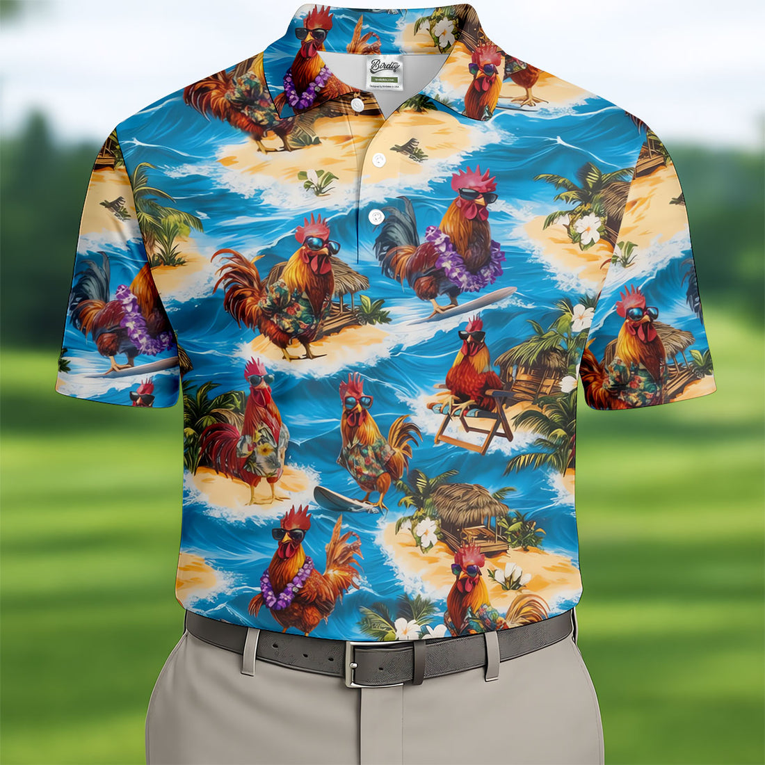 Cool Rooster Beach Vacation Hawaiian Golf Shirt, Mens Golf Polo, Printed Golf Shirts