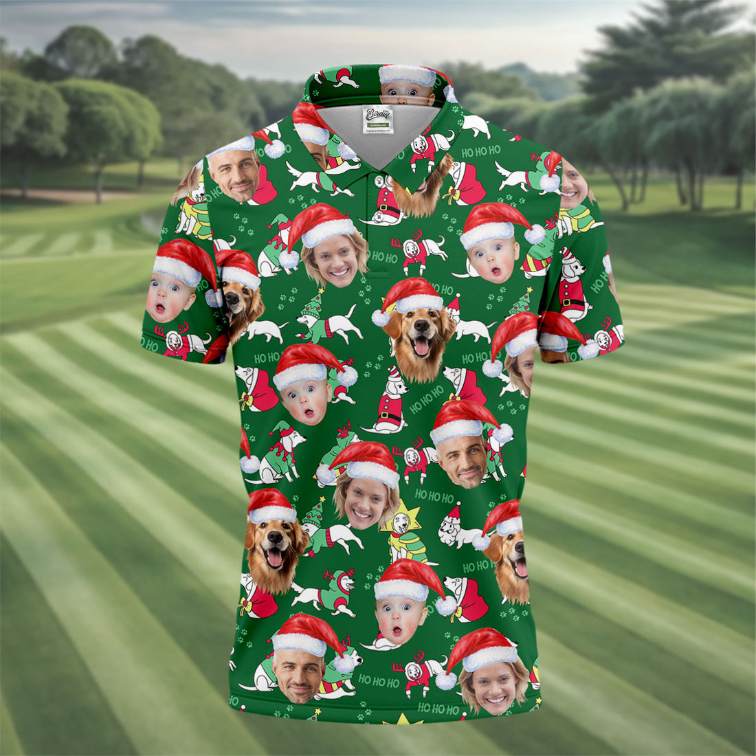 Custom Face Ho Ho Ho Cute White Dog Christmas Golf Shirt, Golf Shirts For Men, Golf Gift For Men