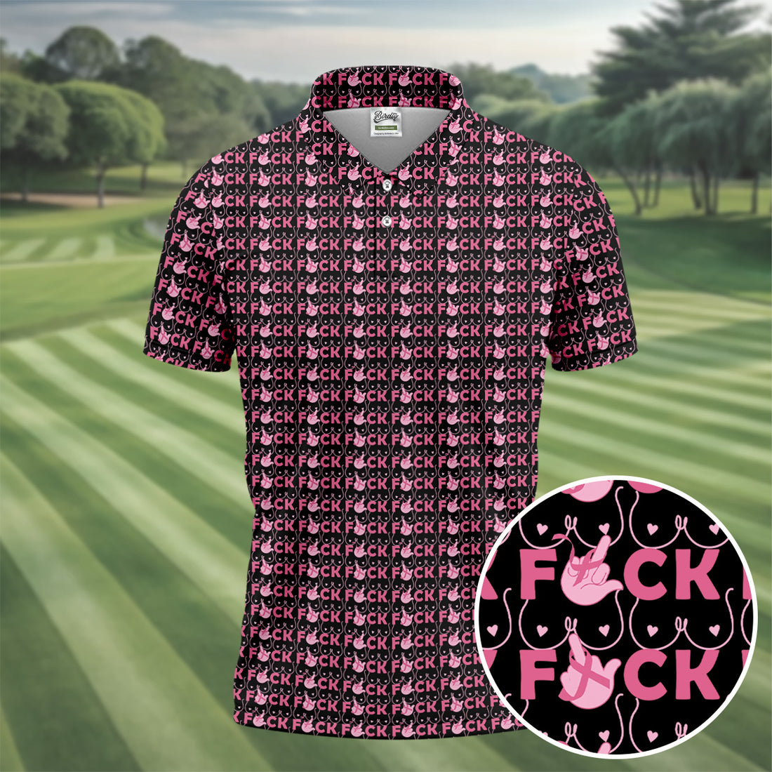 Fuck Breast Cancer Pink Ribbon Golf Polo Shirt, Mens Golf Polo, Golf Apparel For Men