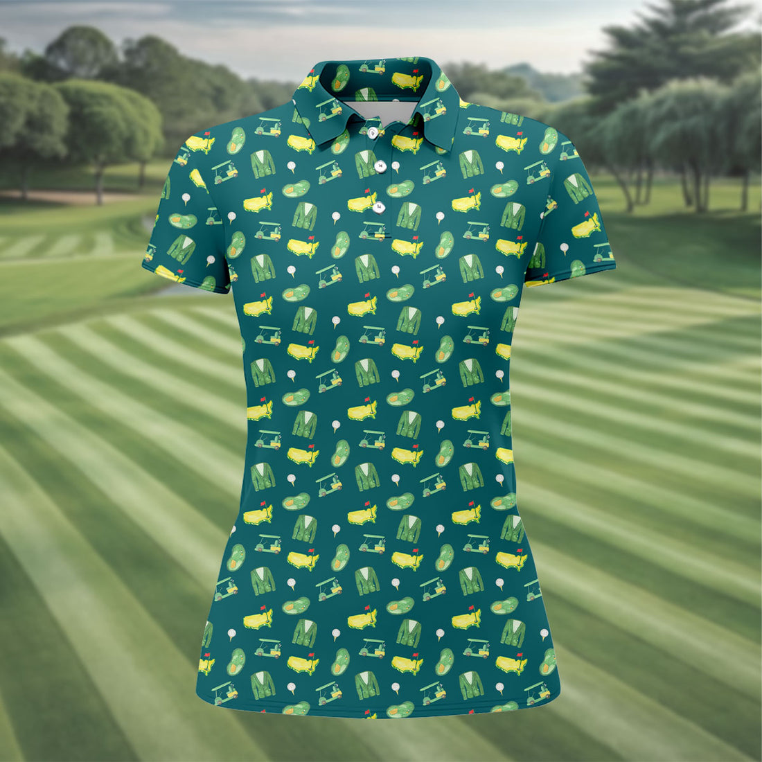 Master Golf Seamless Pattern Green Golf Shirt, Cool Golf Shirt, Women's Golf Tops, Ladies Golf Shirt