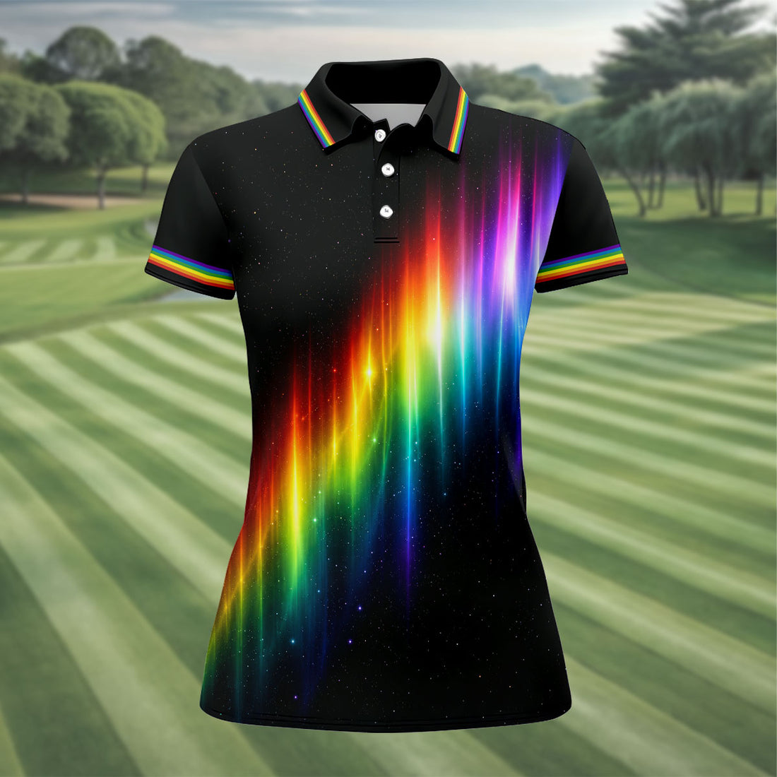 Rainbow Galaxy LGBT Support Gradient Ladies Golf Tops, Pride Month Golf Shirt For Women