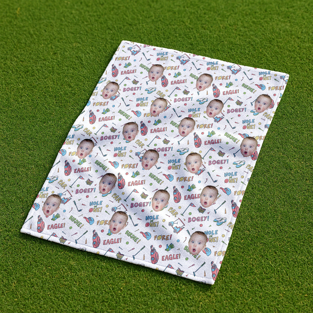 Birdie Bogey Eagle Par Custom Face Microfiber Waffle Small Funny Golf Towel, Golf Rag, Dad Golf Gifts